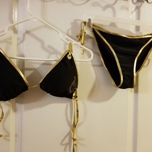 Shimmering black and gold two-piece bikini
